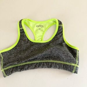 Aviva Sport Gray Lime Green Sports Bra Racerback